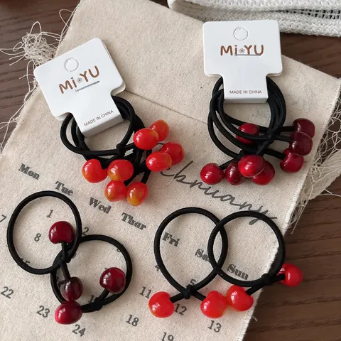 Élastiques à Cheveux Cerise pour Enfants Doux Corde à Cheveux en Nylon Haute Élasticité pour Filles Accessoires de Coiffure Mignons en Forme de Fruits