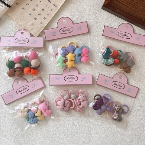 Lindas Gomas Elásticas Para El Pelo Para Niños Corazón Estrella Peluche Bola De Tela Cuerdas Para El Pelo Para Niñas Dulce