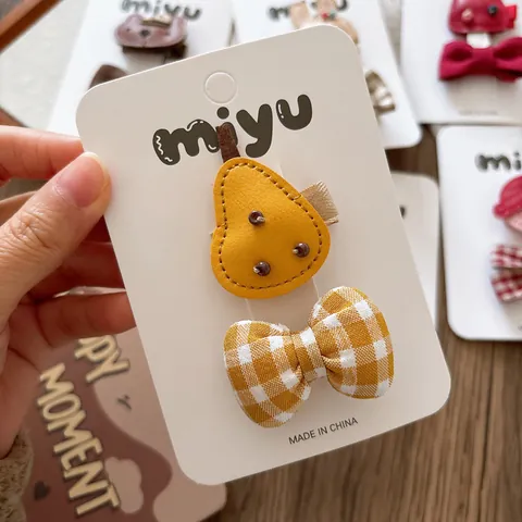 Koreanischer Stil Süße Kinder Haarspangen Tier Frucht Karomuster Schleife Barrettes Für Mädchen Handgefertigter Stoff Kunstleder Haarschmuck