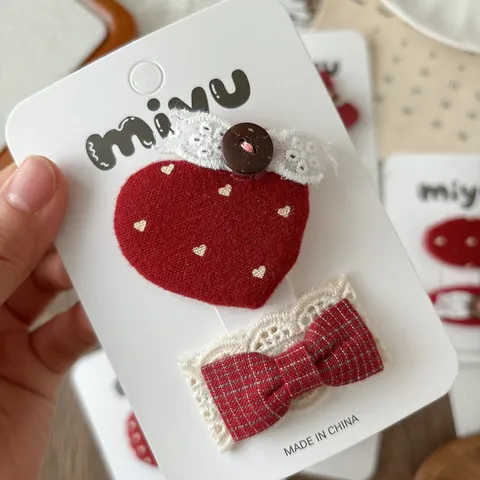 Set Fermagli Capelli Bambini in Tessuto Rosso Fiocco Mela Fragola Cuore Stella Pizzo BB Clip per Ragazze Accessori Capelli