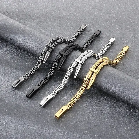 Pulsera De Hombre De Acero Inoxidable Cable Tejido Cadena Bizantina Industrial Punk Rock Brazalete Decoración Clavo Punta
