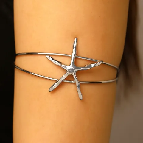 Fashion Zinc Alloy Open Arm Cuff Beach Vacation Conch Starfish Shell Adjustable Upper Arm Bracelet For Women Jewelry