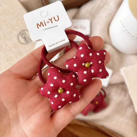 Coleteros de Tela de Estrella Roja para Niñas Sweet Polka Dot Grid Floral Pattern Elástico Scrunchies Niños Accesorios para el Cabello