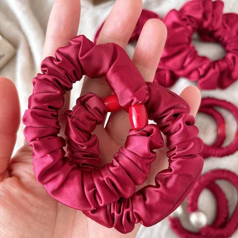 Damen Hochelastisch Schleife Satin Rüschen Haargummis Weinrot Pferdeschwanz Halter Eleganter Haarschmuck Für Den Alltag Dating Büro