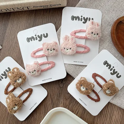 Süße Plüsch Tier Haarspangen Für Kinder Mädchen Handgefertigte Cartoon Bär Hase BB Haarnadeln Weiche Herbst Winter Haarschmuck