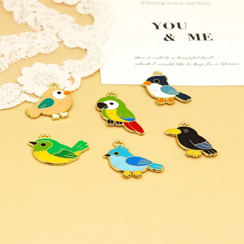 Cartoon Bird Parrot Alloy Enamel Charms For DIY Jewelry Making Keychain Bag Decoration Accessories Multicolor Animal Pendants