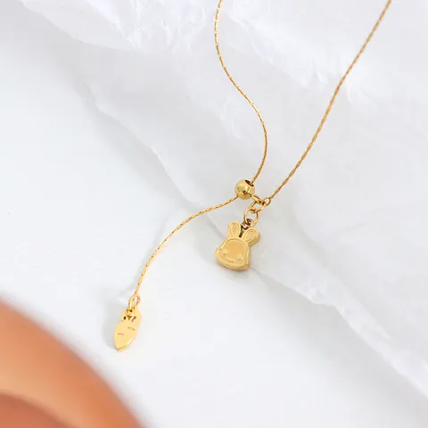 Cute Cartoon Rabbit Carrot Pendant Necklace Stainless Steel 18K Gold Plated Adjustable Y-Shape Chain Jewelry Women