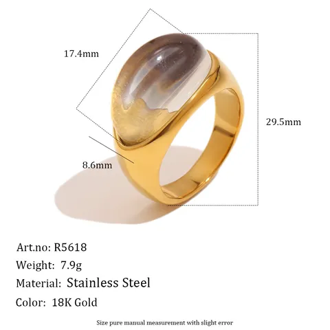 Anillo Ovalado de Resina Bañado en Oro de 18K de Acero Inoxidable Minimalista para Mujer Joyería Geométrica de Moda Anillo de Dedo Regalo