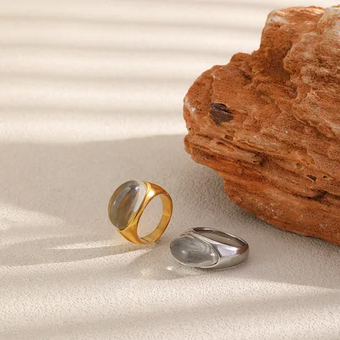 Anillo Ovalado de Resina Bañado en Oro de 18K de Acero Inoxidable Minimalista para Mujer Joyería Geométrica de Moda Anillo de Dedo Regalo