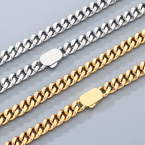 Fashion 8mm Stainless Steel Cuban Link Chain Necklace For Men Women Simple Punk Hip Hop Style Jewelry Accessory
