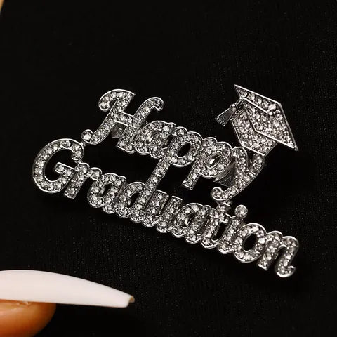 Happy Graduation Brooch Rhinestone Doctor Hat Letter Brooch Pin Exquisite Graduation Souvenir Gift For Classmate Women Men Jewelry