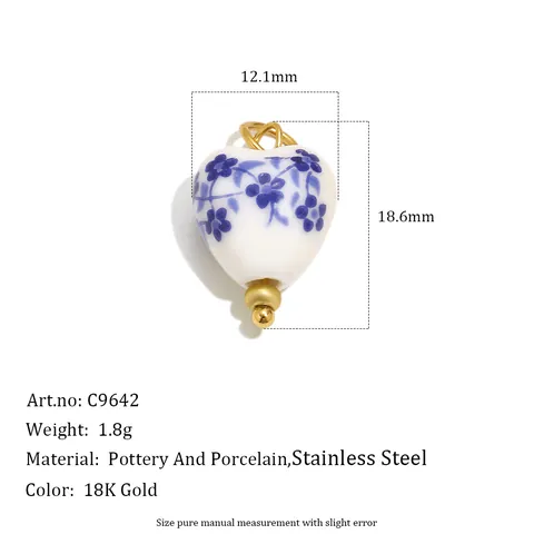 Europäische Ins Mode Edelstahl 18K Vergoldeter Anhänger DIY Keramik Blau Weiß Blumige Perlen Natur Muschel Conch Charms Für Damen