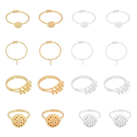 DIY Ring Base Adjustable Open Ring Setting For Jewelry Making Findings 14K Gold Plated Brass Hollow Disc Flat Pad Round Findings