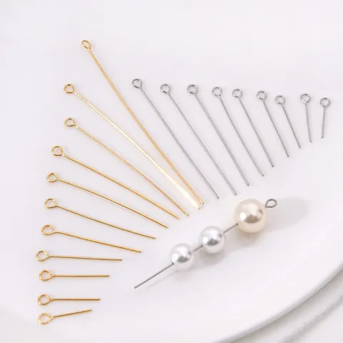 Stainless Steel Eye Pins For Jewelry Making Findings DIY Earring Necklace Bracelet Connector Accessory Gold Silver Tone Metallic Smooth Craft Supplies