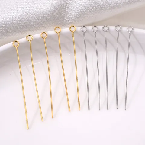 Stainless Steel Eye Pins For Jewelry Making Findings DIY Earring Necklace Bracelet Connector Accessory Gold Silver Tone Metallic Smooth Craft Supplies