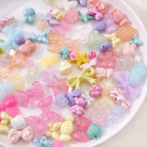 Perles Mélangées en Acrylique Couleurs Macaron Formes Nœud Lapin Bonbon pour Création de Bijoux DIY Bracelet Collier Accessoires Mignons