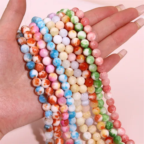 Natural Colored Round Marble Stone Loose Beads Smooth Polished Spacers For DIY Bracelet Necklace Jewelry Making Handmade Craft Beads
