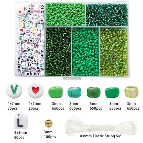 DIY Jewelry Making Beads Kit Colorful Glass Seed Beads Acrylic Letter Heart Charms With Elastic String And Storage Box For Handmade Bracelets Necklaces Phone Chains Craft