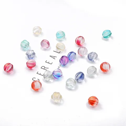 Vintage Glass Pumpkin Beads With Gold Powder Ribbed Loose Beads For DIY Jewelry Making Bracelet Necklace Handcraft Materials