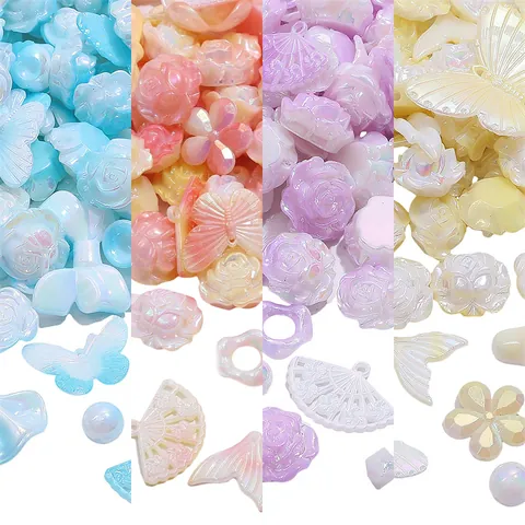 Mixed Acrylic Beads Gold Rimmed Iridescent Rose Butterfly Bow Loose Spacer Beads For DIY Jewelry Making Necklace Accessories