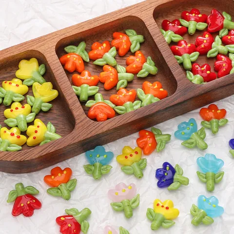 Handmade Tulip Flower Glass Lampwork Beads For DIY Jewelry Making Colorful Floral Craft Accessories Decor For Bracelet Necklace