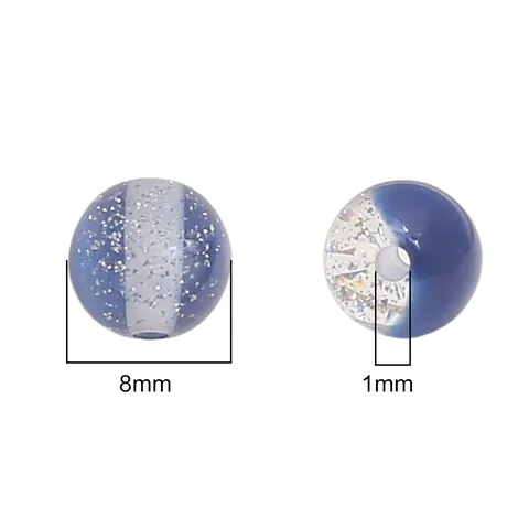Perles Rondes 8mm en Résine Paillettes Mouvantes Avec Trou Droit pour Bijoux DIY Fait Main Bracelet Collier Perles d'Espacement