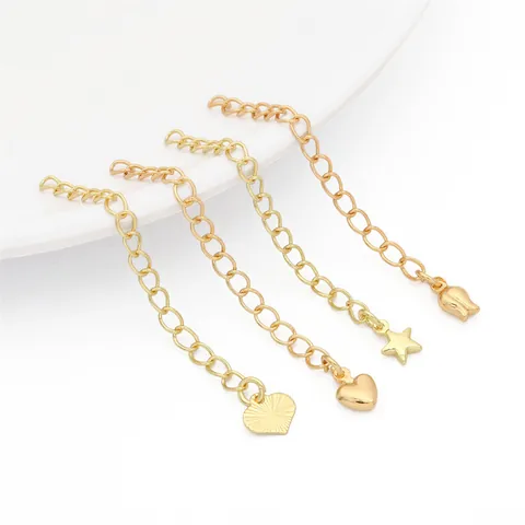 14K 18K Gold Plated Color Retention Copper Extender Chain For Necklace Bracelet Heart Star Rose Pendant Jewelry Findings