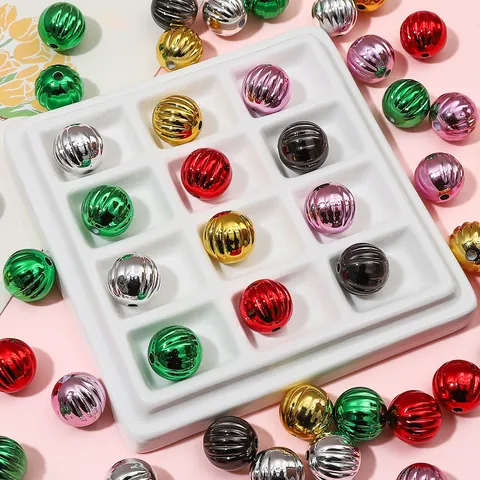 Perles Citrouille en Acrylique Électroplaqué pour Création de Bijoux DIY Décoration Noël Halloween Perles Rondes 14mm