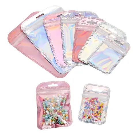 Laser Holographisch Wiederverschließbare Schmuck Verpackungsbeutel Regenbogenfolie Druckverschlussbeutel Für DIY Handwerk Aufbewahrung