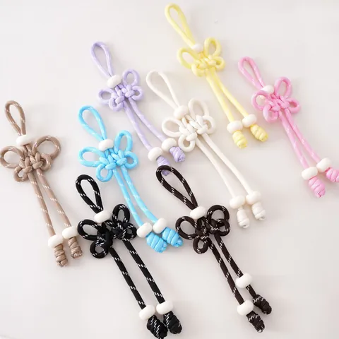 Handmade Woven Butterfly Chinese Knot Keychain Polyester Paracord Bag Charm Phone Strap With Resin Beads Decorative Gifts