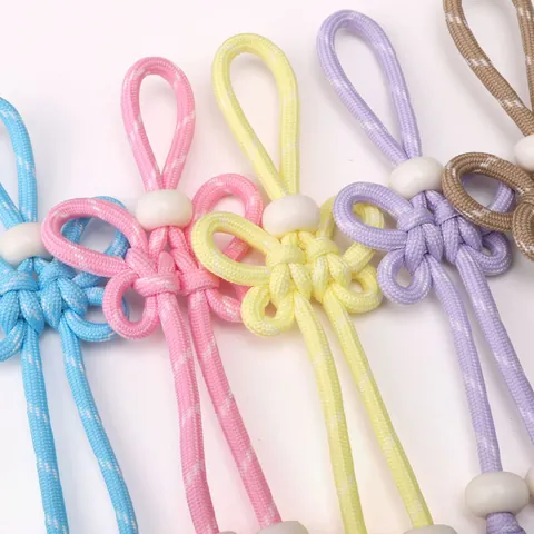 Handmade Braided Polyester Paracord Butterfly Knot Keychain Pendant For Bag Decor With White Beads Polka Dot Pattern DIY