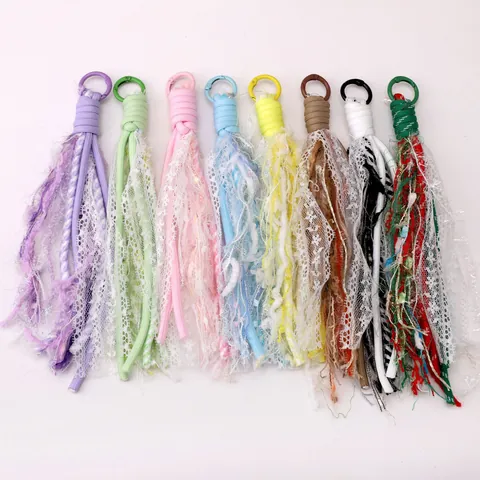 Handmade Lace Tassel Bag Charm Bohemian Braided Rope Floral Keychain Pendant For Women Handbag Backpack Accessories Decorative Gift