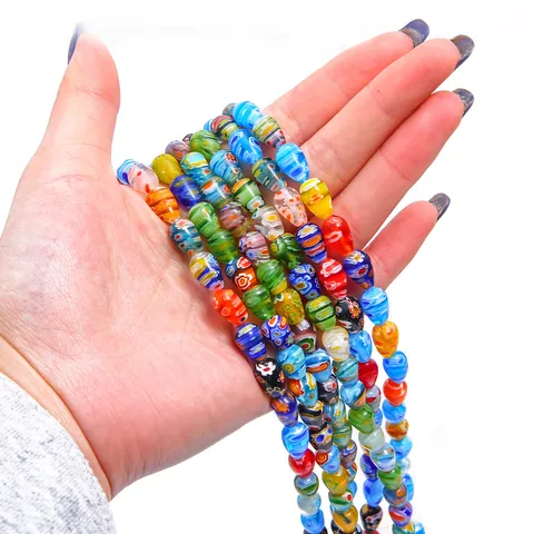 Colorful Millefiori Glass Beads Teardrop Shape Floral Lampwork Loose Beads For DIY Jewelry Making Handmade Necklace Accessory
