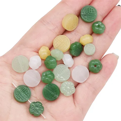 Glass Jade Look Beads DIY Jewelry Making Accessories With Fu Character Pumpkin Coin Plum Flower Loose Beads For Handmade Jewelry