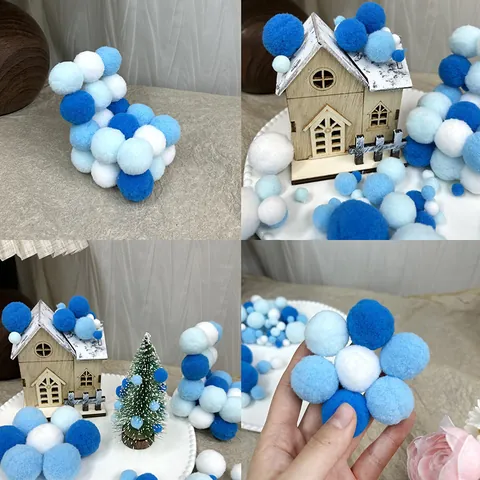 High Elastic Polyester Pompoms Blue White Mixed Plush Balls For Children DIY Craft Handmade Decorative Material Soft Round Pom Pom