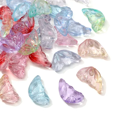 Glass Butterfly Wing Beads Transparent Colored Single Wing Loose Beads For DIY Bracelet Necklace Earrings Jewelry Making Material