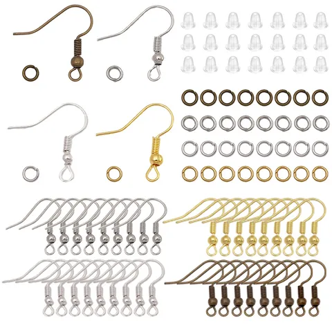 Earring Making Kit DIY Jewelry Findings Iron Earring Hooks Open Jump Rings Silicone Earring Backs Set For Jewelry Repair