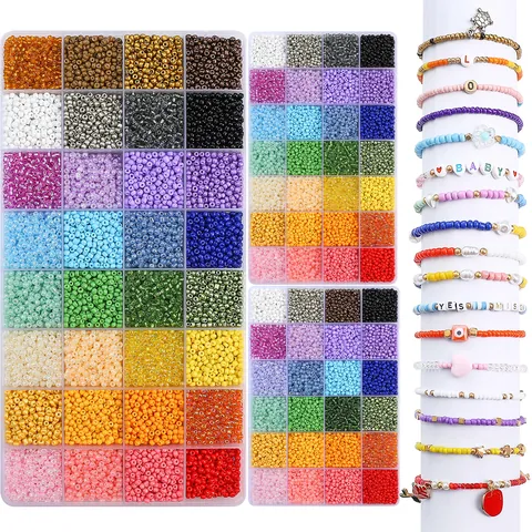 3mm Rainbow Glass Seed Beads Jewelry Making Collection Multi Grid Glass Round Beads With Letters Charms For Handicraft