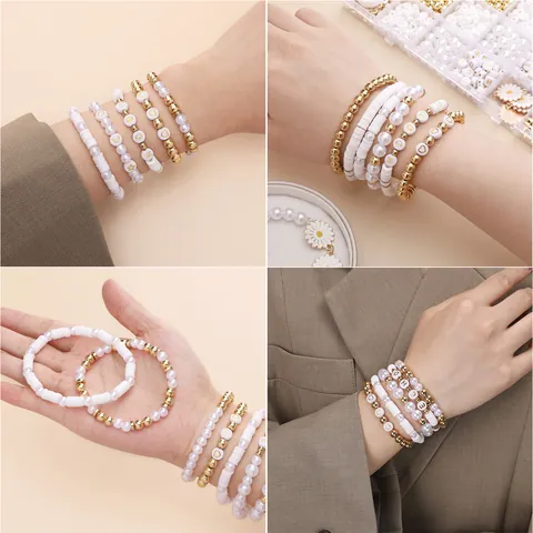 Kit de Fabrication de Bijoux DIY 24 Grilles Sunset Perle Pâte Polymère Perles Acrylique Lettres Pendentifs Cœur Fleur Bracelet Collier Artisanat