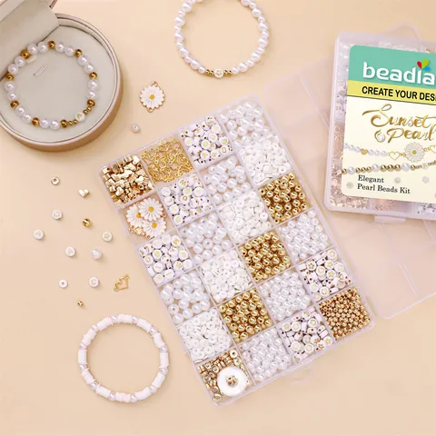 Kit de Fabrication de Bijoux DIY 24 Grilles Sunset Perle Pâte Polymère Perles Acrylique Lettres Pendentifs Cœur Fleur Bracelet Collier Artisanat