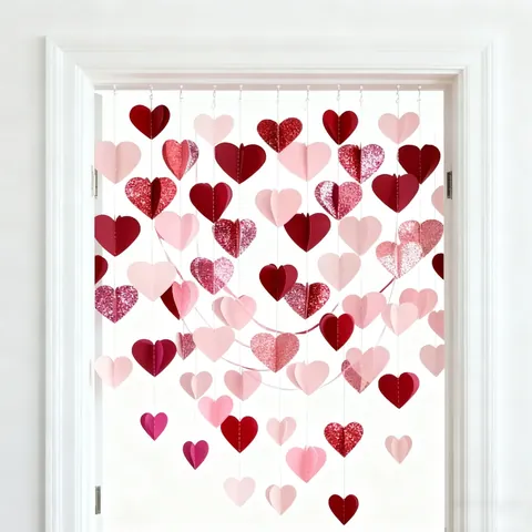 Long 3D Paper Heart Garland Romantic Pink Wine Red Hanging String For Wedding Valentine's Day Birthday Party Backdrop Decoration