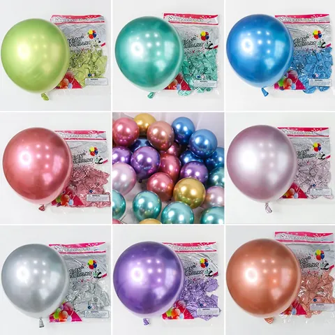 Metallic Chrome Latex Balloons Round Decorative Glossy Balloons For Birthday Wedding Anniversary Party Decorations