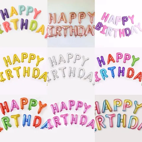 Happy Birthday Aluminum Film Letter Balloon Set Gold Silver Metallic Foil Balloons For Birthday Party Decorations Event Celebration