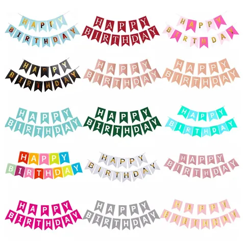 Happy Birthday Bronzing Paper Banner Fishtail Shape Pennant For Birthday Party Decoration Supplies Multicolor