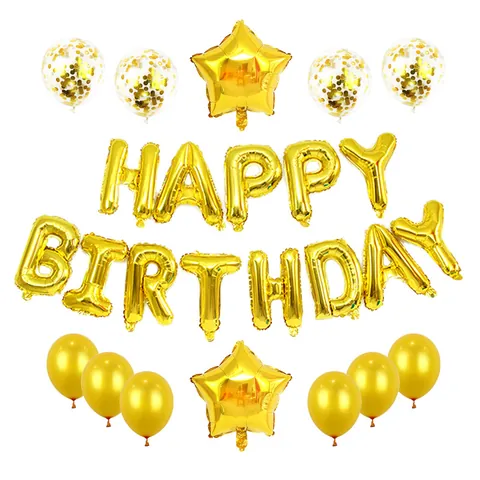Happy Birthday Letter Balloons With Stars And Sequin Latex Balloons For Birthday Party Decoration Aluminum Foil Balloons