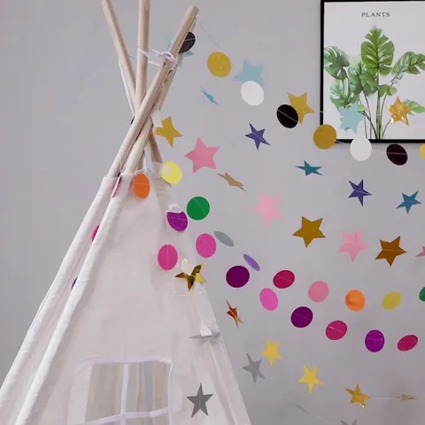 Glitter Star Circle Paper Garland Banner For Birthday Party Wedding Home Decor Kids Room Wall Hanging Streamer Ornament