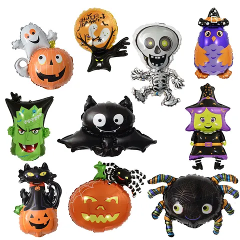 Globos de Papel de Aluminio Halloween Mini Araña Calabaza Bruja Fantasma Murciélago Esqueleto Búho para Decoraciones de Fiesta Halloween