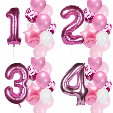 Pink Rose Gold Digital Number Balloon For Girls Birthday Party Decoration Foil Star Latex Sequin Balloons Celebration Decor