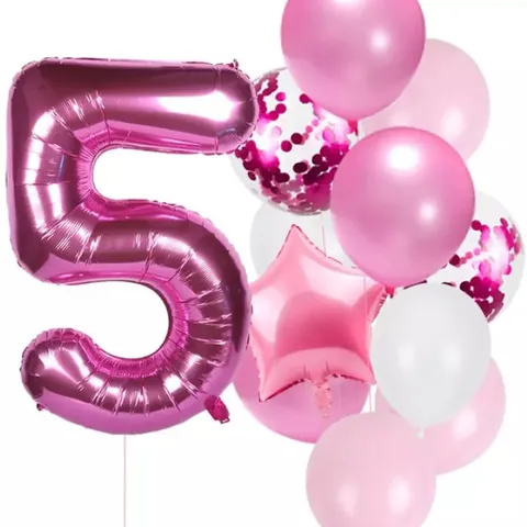 Pink Rose Gold Digital Number Balloon For Girls Birthday Party Decoration Foil Star Latex Sequin Balloons Celebration Decor