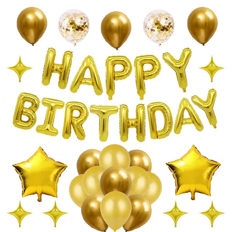 Happy Birthday Balloon Kit Aluminum Foil Latex Stars Confetti Balloons For Birthday Party Celebration Home Decor Kit